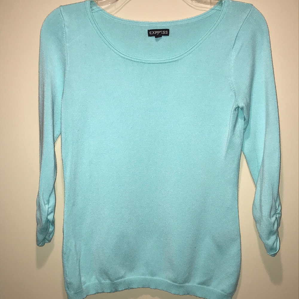 Express 3/4 Sleeve Aqua Scoop Neck Sweater - Small